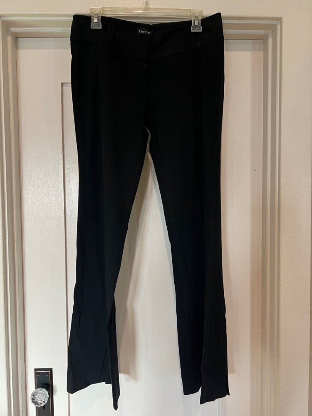 bebe Black Slim Fit Low Rise Dress Pants with Flared Cuff. Size 8 - Picture 10 of 12